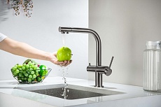 Смеситель для кухни Aquatek Европа AQ1385BGM с подкл. к фильтру, оружейная сталь