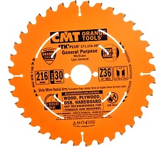 Диск пильный по дереву (216х30х1,8/1,2 мм; Z36) CMT 271.216.36M