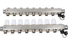 Коллекторная группа в сборе с термостатическими и запорными клапанами ONDO нерж сталь, 8 вых. OKGSP008