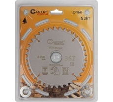 Диск пильный с тефлоновым покрытием по дереву Profi plus 160x1.3/2x30/25.4/20/16 мм, 36Т CUTOP 75-16036Т