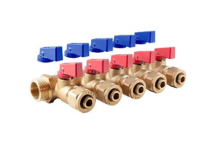 Коллектор с шаровыми кранами PROFACTOR в/н 3/4" х 5 вых 16 цанга PF MVP 266.5
