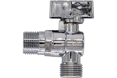 Шаровой кран для бытовых приборов СТМ угловой 1/2"х1/2" г/ш., удлиненная резьба, с отражателем, бабочка, хром CAMF1212