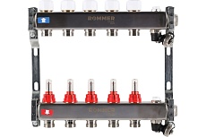 Коллектор из нержавеющей стали Rommer с расходомерами, с клапаном вып. воздуха и сливом, 5 выходов Rms-1201-000005 RG0091LAMS71VI