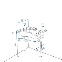 Комплект Доступная страна раковина Y11 с двумя напольно-пристенными т-образными поручнями по ГОСТ (арт. 6926, арт. 8076)