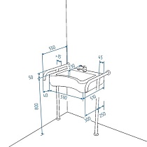 Комплект Доступная страна раковина Y11 с двумя напольно-пристенными т-образными поручнями по ГОСТ (арт. 6926, арт. 8076)