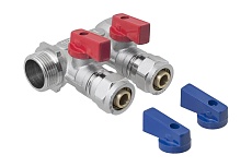 Коллектор для металлопластиковых труб с отсекающими кранами MasterProf 2 выхода х3/4", х16 мм ИС.071091