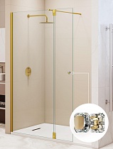 Душевая перегородка RGW Walk In WA-054Gb (WA-010Gb + Z-072Gb) 90x195 брашированное золото, прозрачное 351005493-16
