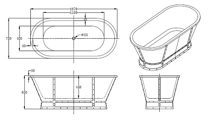 Акриловая ванна BelBagno BB35-CF36 167x78 серый матовый