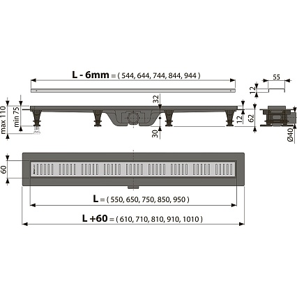 Душевой лоток Alcaplast Simple APZ10-750M 75 см, с решеткой, хром