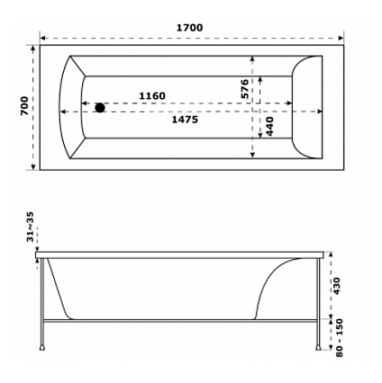 Фронтальная панель для ванны Jacob Delafon Ove 170x70