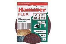 Круг шлифовальный фибровый Flex 243-009 (5 шт; 125 мм; P60; 12000 об/мин; 80 м/с) Hammer 526838
