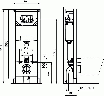 Подвесной унитаз Ideal Standard Esedra с инсталляцией ProSys, комплект 4 в 1