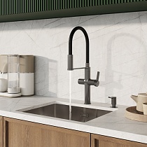 Смеситель для кухни Iddis Ikon IKNGMFFi05 фильтр, гибкий излив, графит