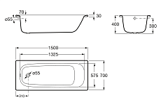 Стальная ванна Roca Contesa 150x70 см