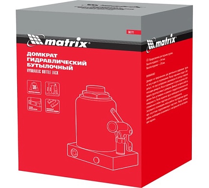 Гидравлический бутылочный домкрат Matrix 30 т, h подъема 244–370 мм 50771