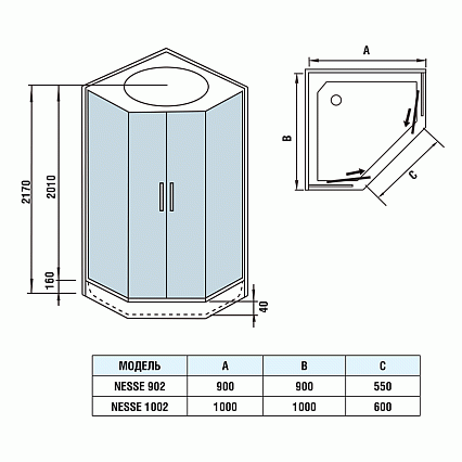 Душевая кабина WeltWasser Nesse 1002 100x100 хром, прозрачное