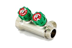 Коллектор Tiemme НВ, 3/4, 2х1/2х16 Н, 36 мм, никелированный, с вентилями 1840003