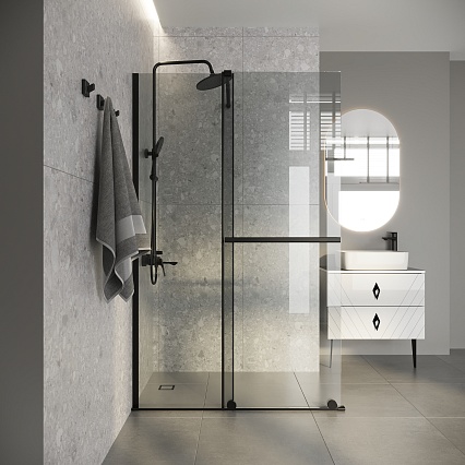 Душевая перегородка Niagara Nova NG-671-90BLACK 90x200 прозрачная, профиль черный матовый