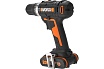 Ударная аккумуляторная дрель-шуруповерт Worx 50 Нм, 20 В, 2 Ач x 2, ЗУ 2 А, кейс WX370