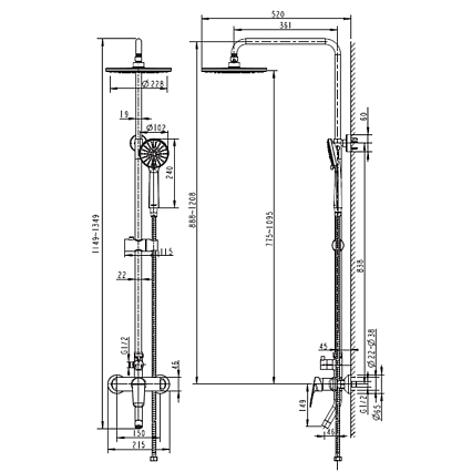 Душевая стойка Bravat Rhein F6429564BW-A-ENG черный