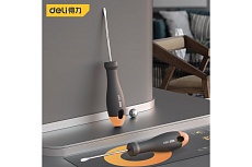 Шлицевая отвёртка Deli &quot;Home Series Gray&quot; HT1103C SL3x75мм (Cr-V, Soft Touch рукоять, эксклюзивный дизайн, подарочная упаковка) 130296