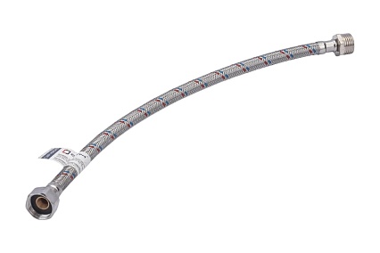 Подводка для воды СТМ сталь, 1/2", гайка-штуцер, 40 cм CWFHM040