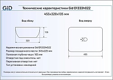 Раковина Gid LuxeLine D1333h022 45.5 см черный/золотой