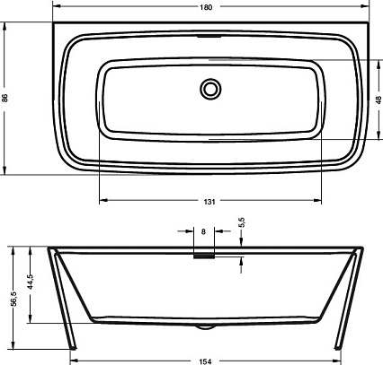 Акриловая ванна Riho Adore FS 180x86 см B086001005