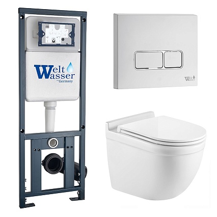 Комплект Weltwasser 10000010671 унитаз Heimbach 041 GL-WT + инсталляция Marberg 410 + кнопка Mar 410 SE GL-WT
