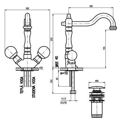 Смеситель для раковины Rav Slezak Brilliance 121.5/8, золотой