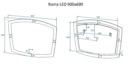 Зеркало Art&Max Roma 90x70 см, с подсветкой