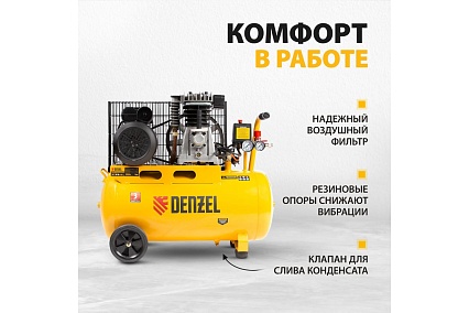 Воздушный компрессор с ременным приводом Denzel BCI2300/50 2.3 кВт, 50 литров, 400 л/мин 58113