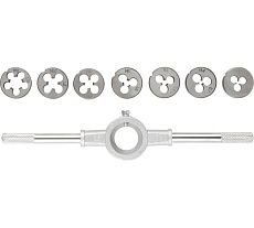 Метрические плашки FIT Профи легированная сталь, 8 шт. М3-М12, плашкодержатель, блистер 70803