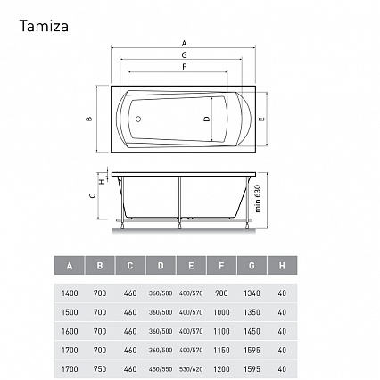 Акриловая ванна Relisan Tamiza 170x70 см