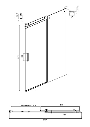 Душевая дверь Ambassador Benefit 150x200 19021204HB прозрачная, черный