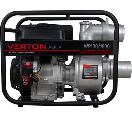 Мотопомпа Verton WP 100/1600 13л.с/389см3, 100мм/4", 1600л/мин, 96м3/ч,h8м/30, d8мм 01.17548.17555