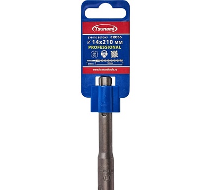 Бур по бетону Tsunami PROFESSIONAL Cross 14х210/160 мм, SDS-plus T10610300014210