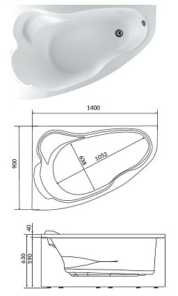 Акриловая ванна Creto Glaze 16-14090R 140x90 см R