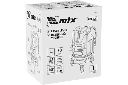 Лазерный уровень MTX crx-30g, 30 м, зеленый луч, батарейки, резьба 5/8" 35032