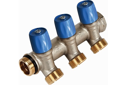Коллектор Henco VBS с синими вентилями, 1"НР под евроконус, 1" - 4xEK VBS060504-BL