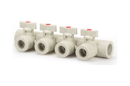 Коллектор с шаровыми кранами Lammin ppr 25x4, 25/1 серый Lm31081004025G