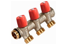 Коллектор Henco VBS с красными вентилями, 3/4"НР под евроконус, 3/4" - 3xEK VBS050503-RO