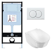 Подвесной унитаз Jacob Delafon Odeon Rive Gauche EDR103-00 комплект 4в1, клавиша белый глянец