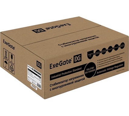 Стабилизатор напряжения Exegate Master AV-8000 8000ВА, 140-260В, цветной дисплей, 220В-8%, КПД 98%, 5 уровней защиты, задержка, усиленный метал.корпус, клем.кол 291742