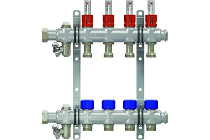 Коллекторная группа ELSEN 1", 5 контуров, размер отвода-3/4", нержавеющая сталь EMi03.05