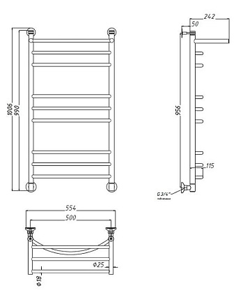 Полотенцесушитель водяной Aquanet Romeo(г2) 50x100 см, с верхней полкой