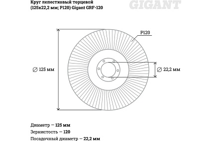 Круг лепестковый торцевой (125x22.2 мм; P120) Gigant GRF-120