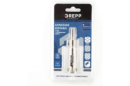 Коронка алмазная для стекла в сборе с центрирующим сверлом 22 мм GREPP 403-0022