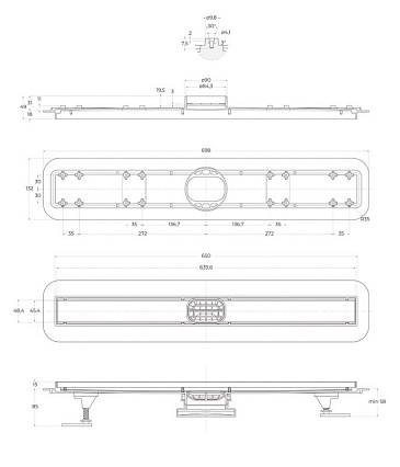 Душевой лоток Belbagno Luce BB-LD-LUCE-70-BIANCO 70 см, комб.затвор, решетка под плитку, белый матовый