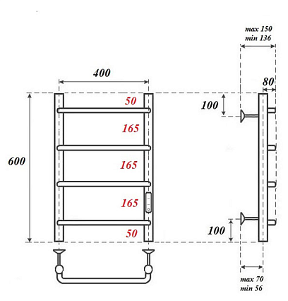 Полотенцесушитель электрический Point PN08846W П4 40x60 диммер справа, белый